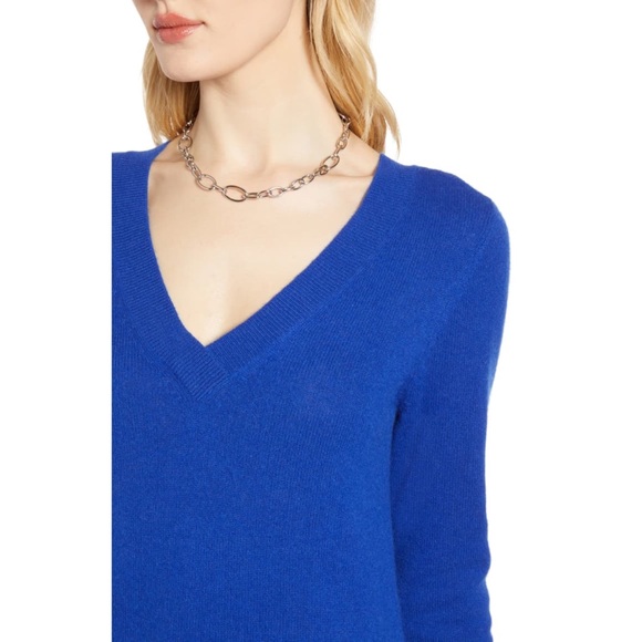 Halogen Cashmere V-neck Sweater Blue Small - Picture 4 of 8